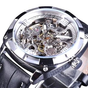 Forsining Mens Skeleton Mechanical Waterproof Luxury Watch Leather Gift Idea